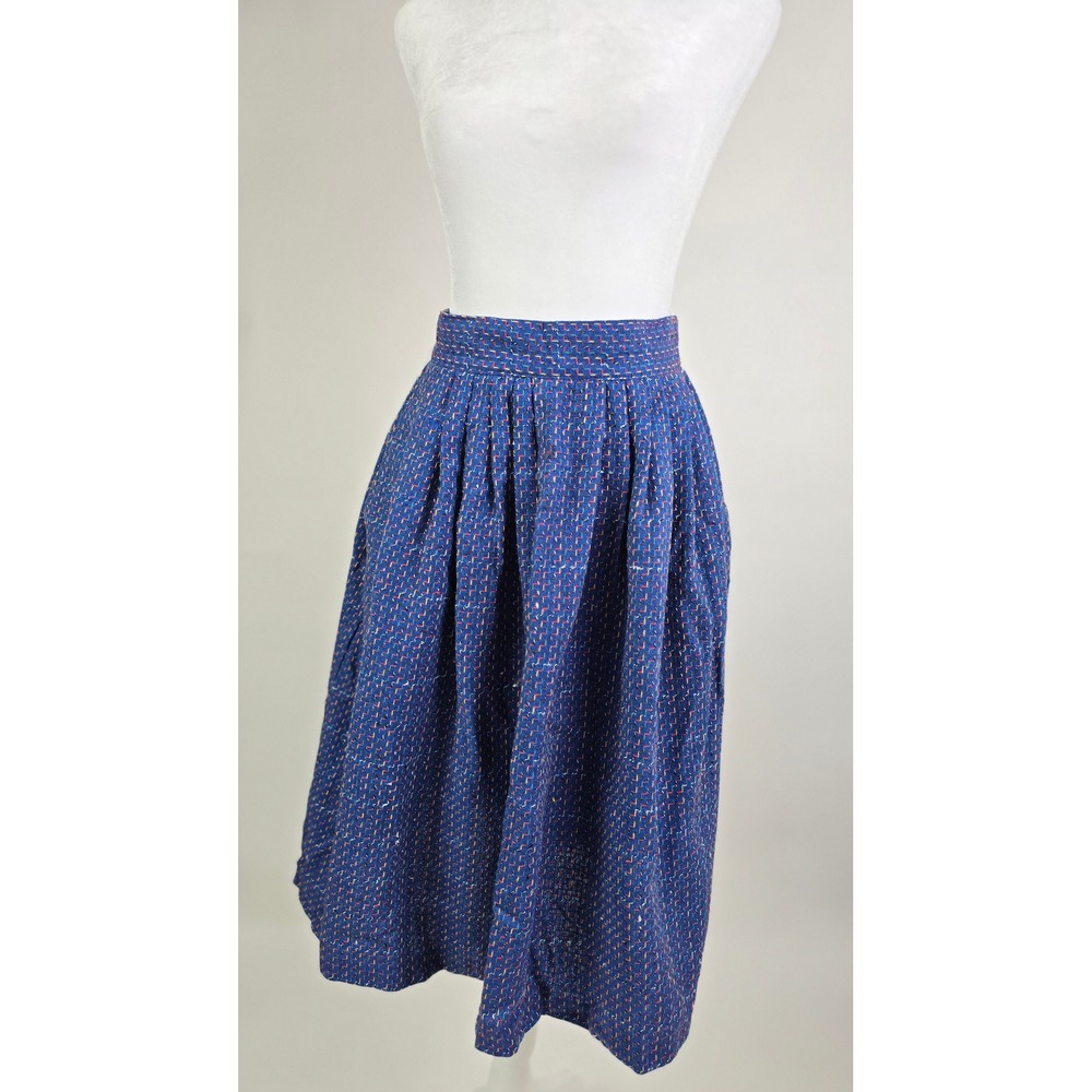 Norton‎ McNaughton Vintage Blue Textured Zig Zag Pleated Midi Skirt Womens 10